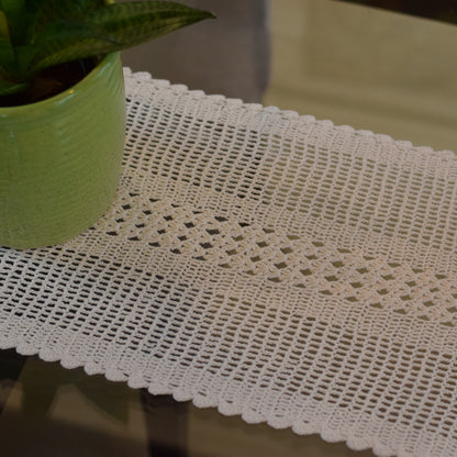 Handmade Cotton Crochet Table Runner – Elegant Beige