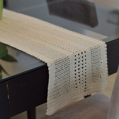 Handmade Cotton Crochet Table Runner – Elegant Beige