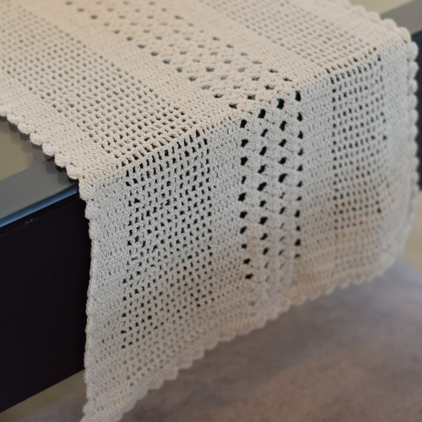 Handmade Cotton Crochet Table Runner – Elegant Beige