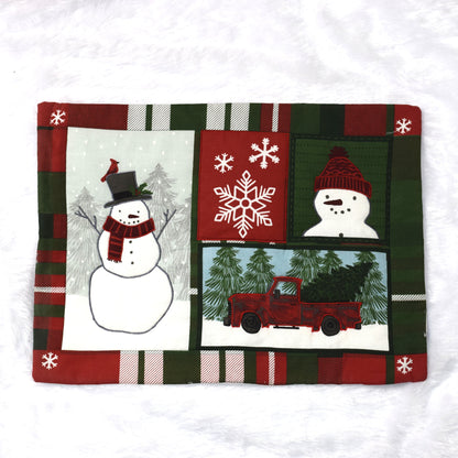 Festive Snowman & Red Truck Christmas Table Mat-20 x 14 inches,