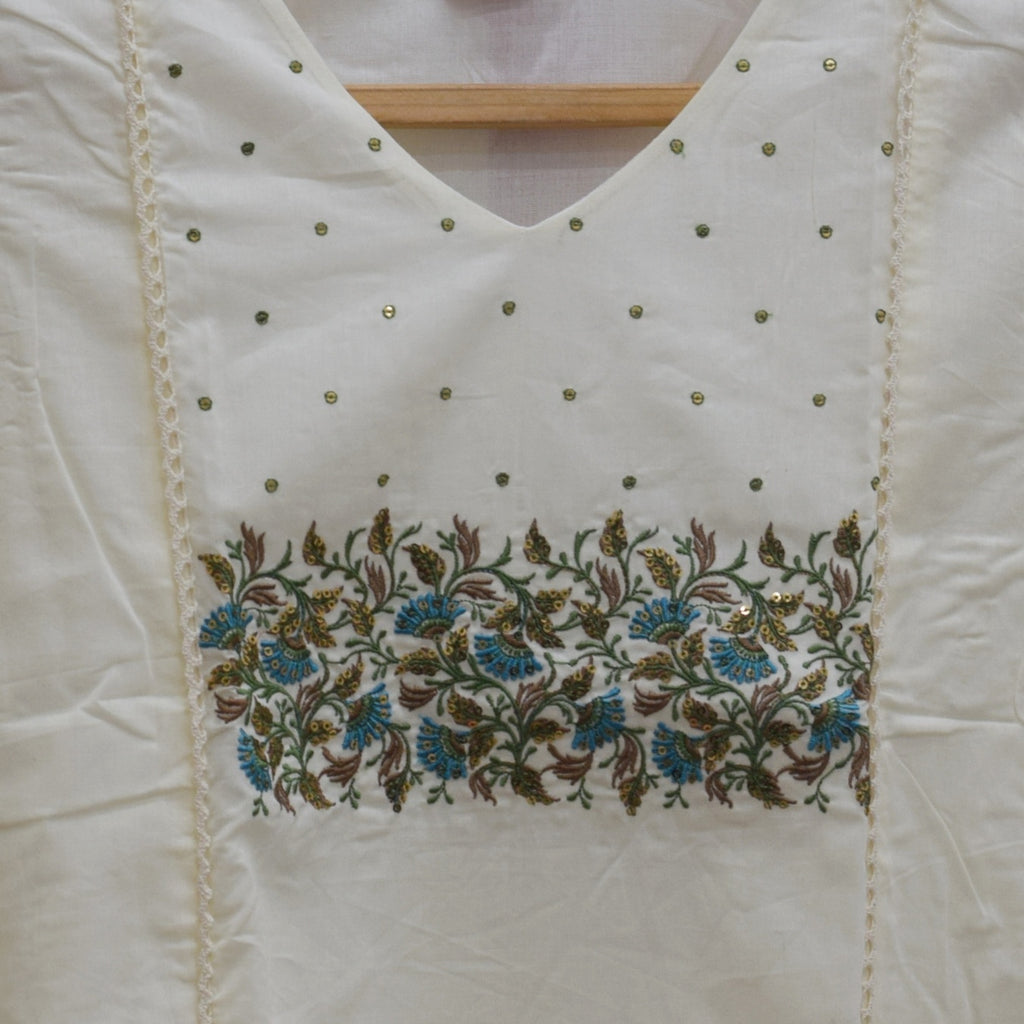 Elegant Cream Embroidered Cotton Kurti for Women