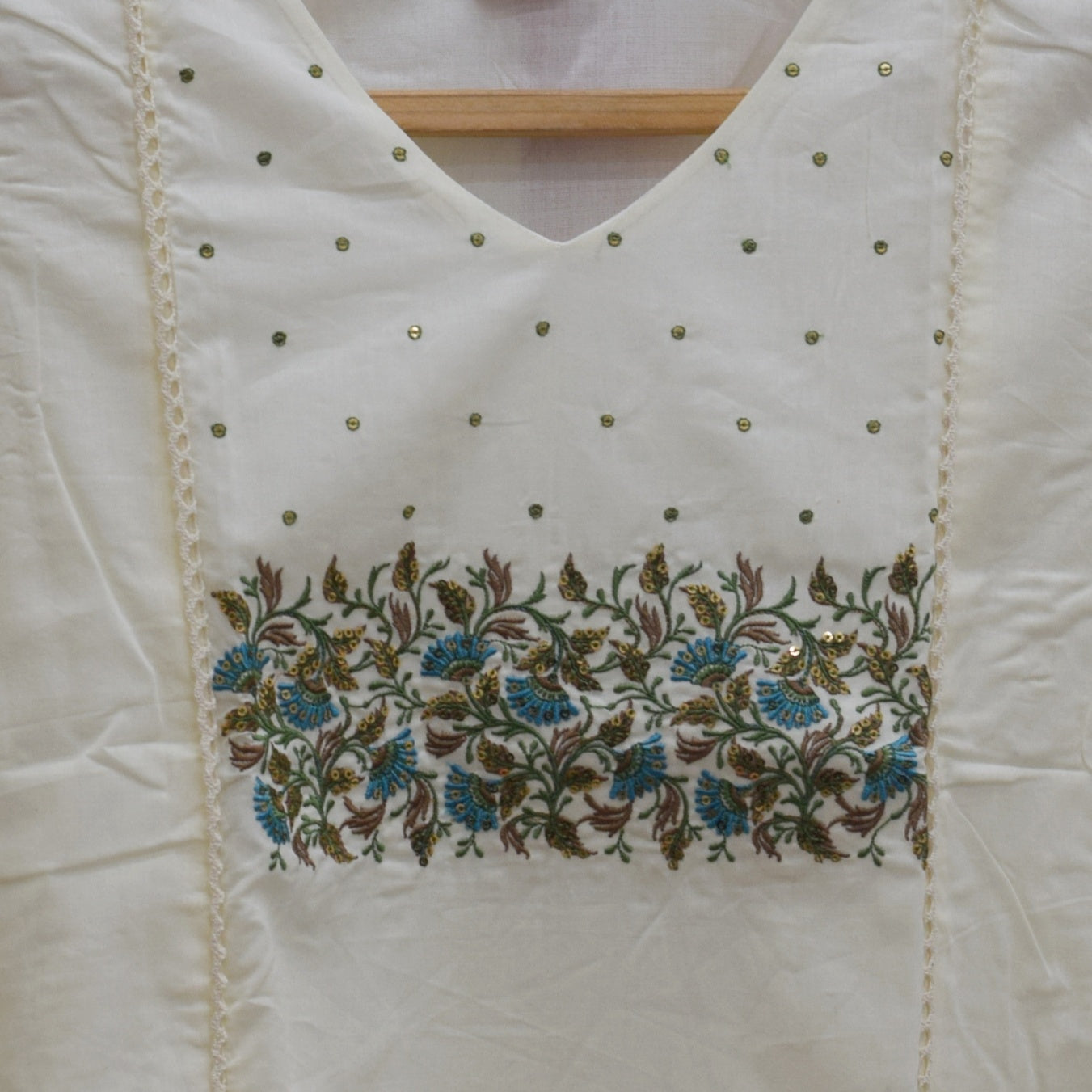 Elegant Cream Embroidered Cotton Kurti for Women
