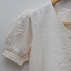 Elegant Cream Eyelet Midi Dress with Puff Sleeves