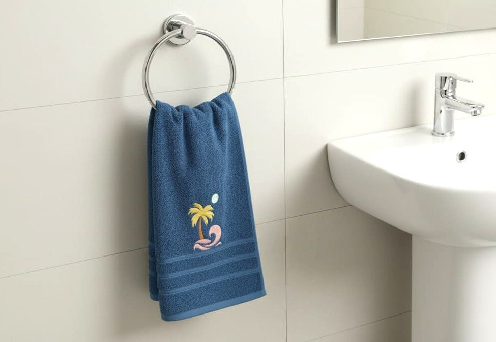 Blue Palm Beach Embroidered Turkey Towel – 19x38 Inches Soft Cotton Bath & Hand Towel