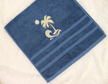 Blue Palm Beach Embroidered Turkey Towel – 19x38 Inches Soft Cotton Bath & Hand Towel