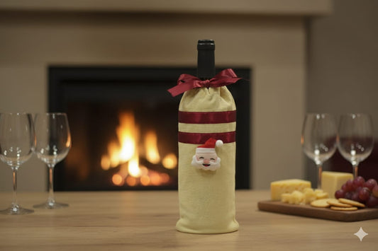 Festive Santa Wine Bottle Cover – Soft Fabric Christmas Gift Bag
