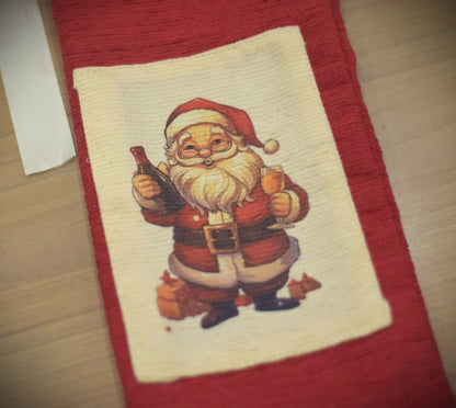 🎄 Santa Print Christmas Wine Bottle Cover – Festive Gift Bag with Ribbon Tie