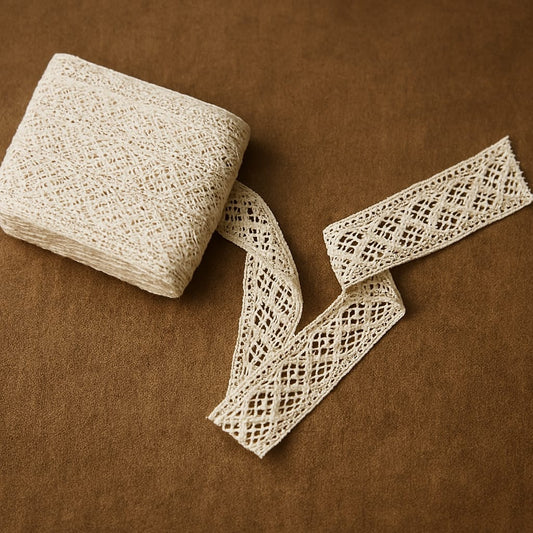 Vintage Cotton Lace Trim Roll – 2 Inch Wide, 20 Meters – Ivory Crochet Ribbon for Sewing, Crafts & Decor