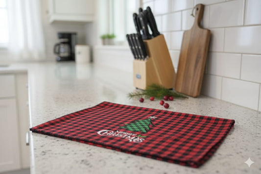 Merry Christmas Checkered Kitchen Towel – Red &  Black Plaid Holiday Decor