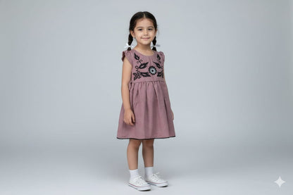 Floral Embroidered Cotton Frock for Girls – Sleeveless Party Wear Dress