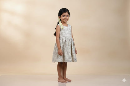Girls Floral Printed Cotton Frock – Sleeveless Party &Casual Dress