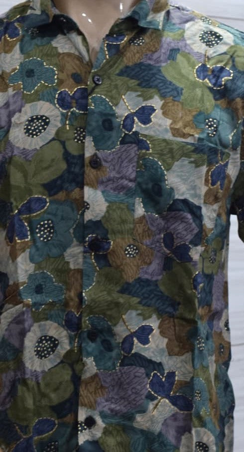 Men's Floral Print Rayon Casual Shirt – Short Sleeve, Lightweight & Breathable – Multicolor