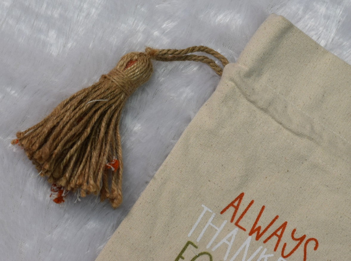 “Always Thankful Forever Grateful – Premium Canvas Wine Bottle Cover with Tassel”