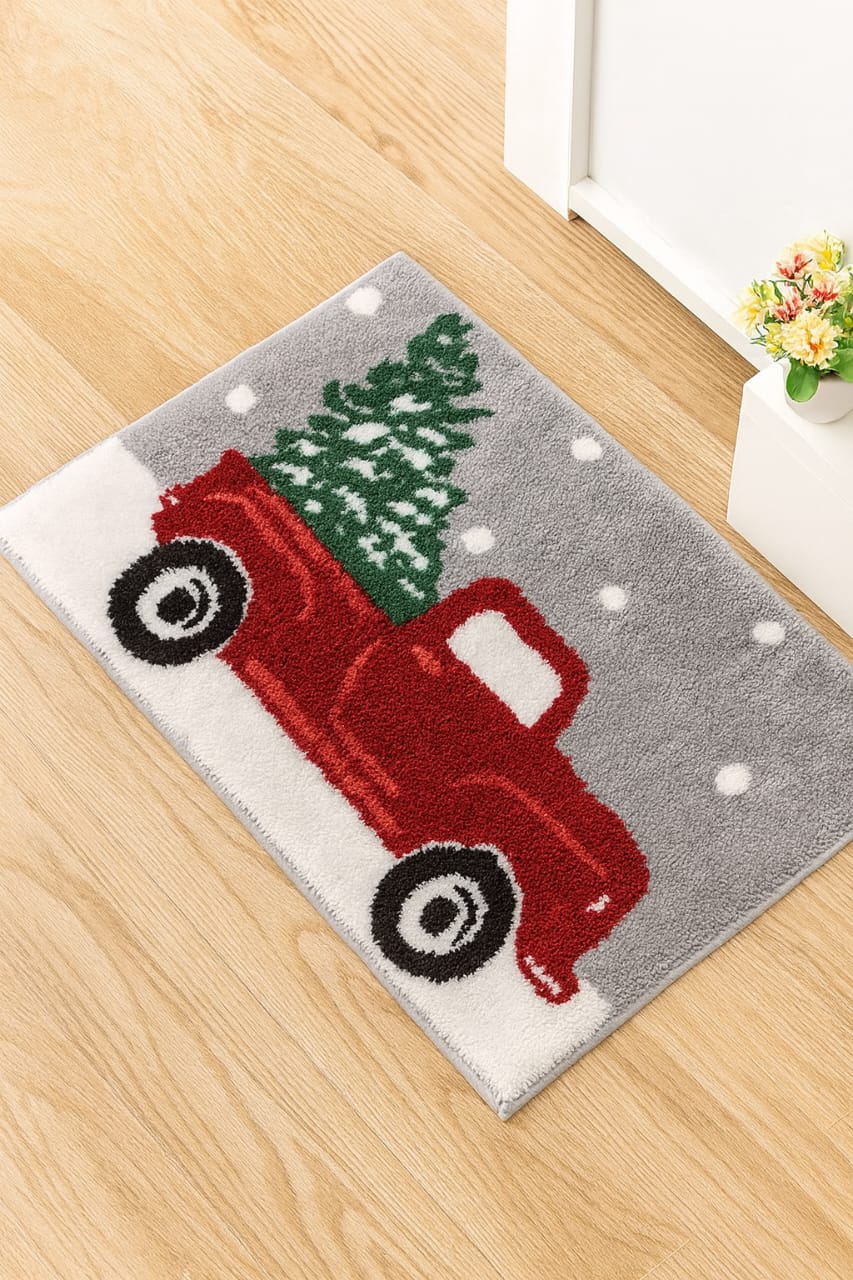 Christmas Truck Door Mat with Tree Design – Soft & Non-Slip Floor Mat