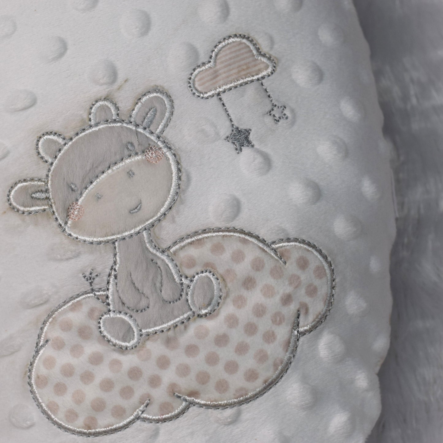 Soft Baby Feeding & Nursing Pillow with Cute Embroidery – Grey & White