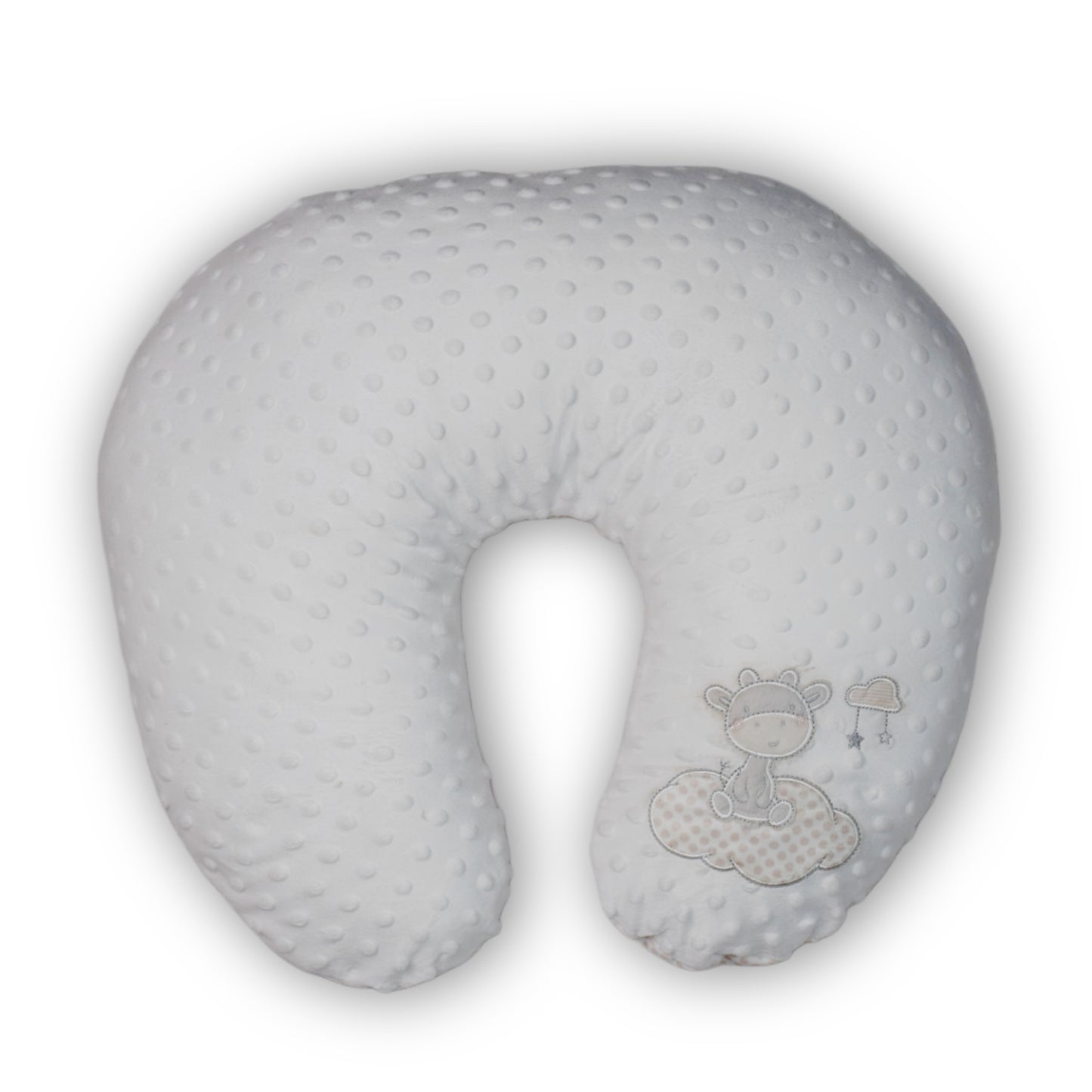 Soft Baby Feeding & Nursing Pillow with Cute Embroidery – Grey & White
