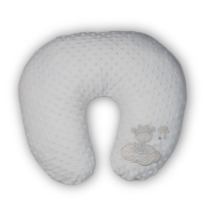 Soft Baby Feeding & Nursing Pillow with Cute Embroidery – Grey & White