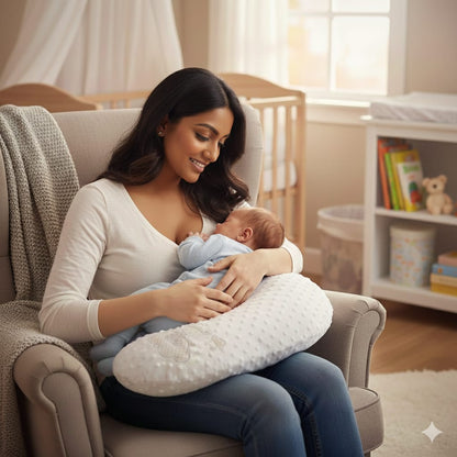 Soft Baby Feeding & Nursing Pillow with Cute Embroidery – Grey & White