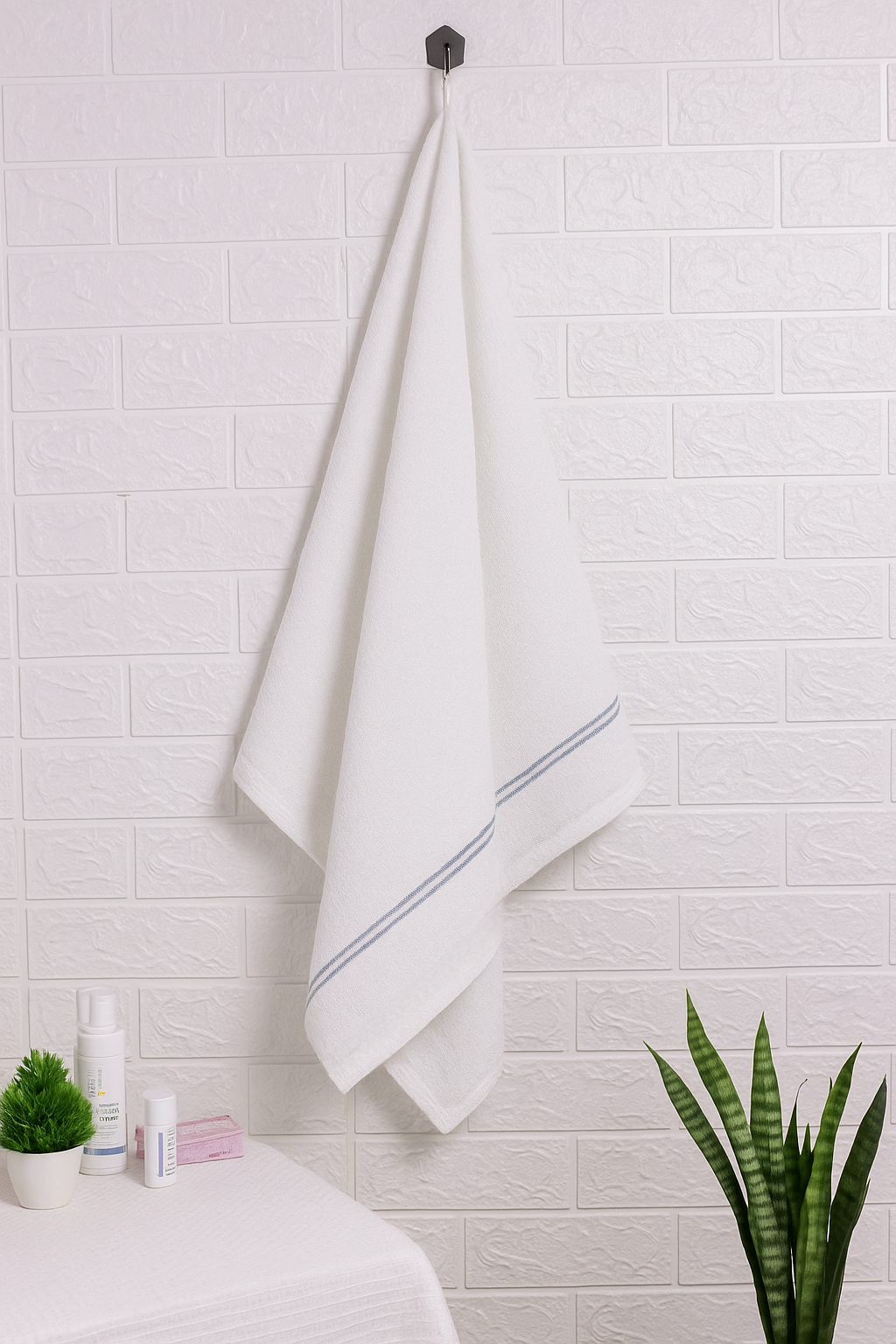 Elegant Microfiber Hand Towel Set - White &Maroon with Striped Detail - Set of 2