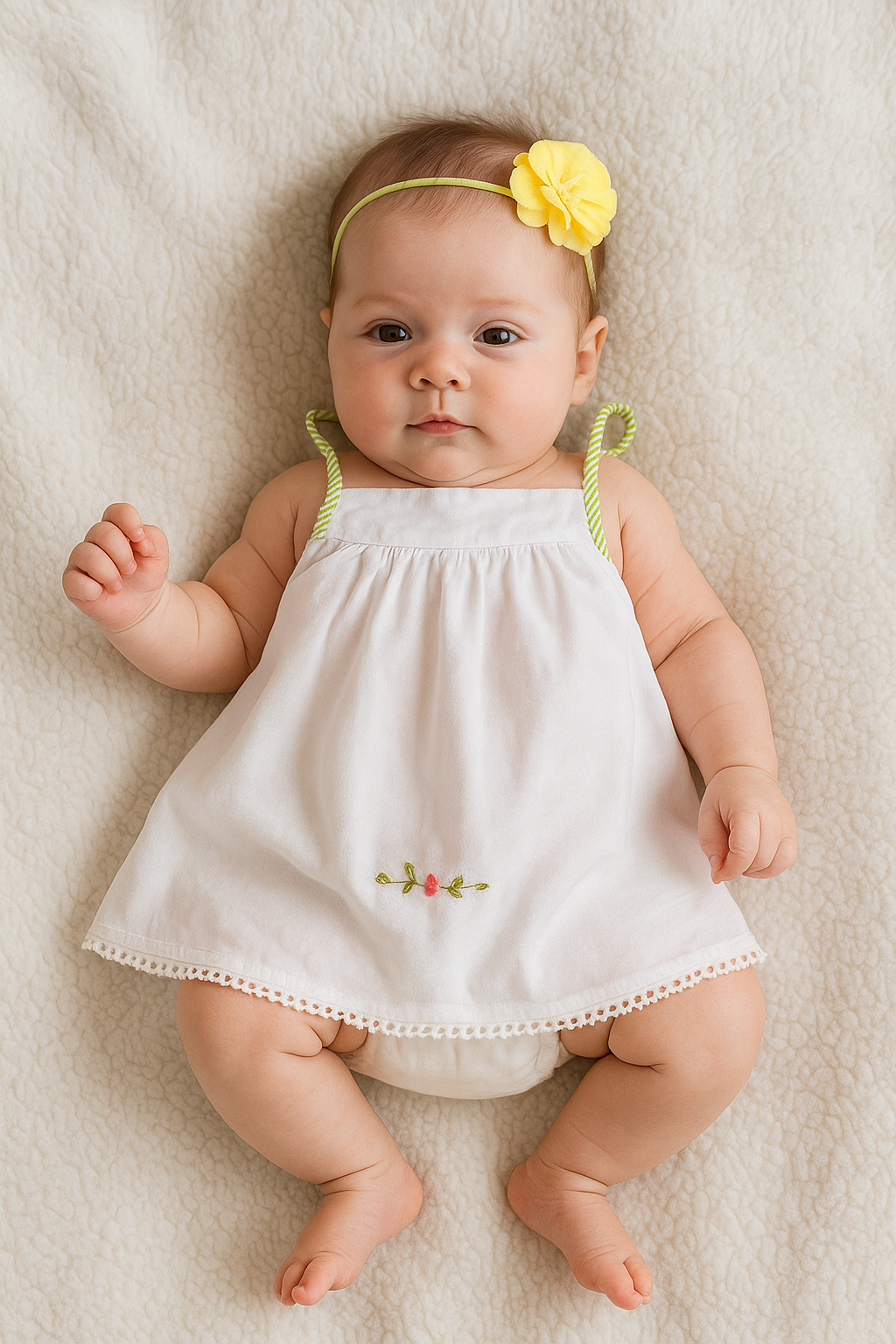 Baby Girl Cotton Kuttiupdupu Dress – White with Floral Embroidery  set of 3