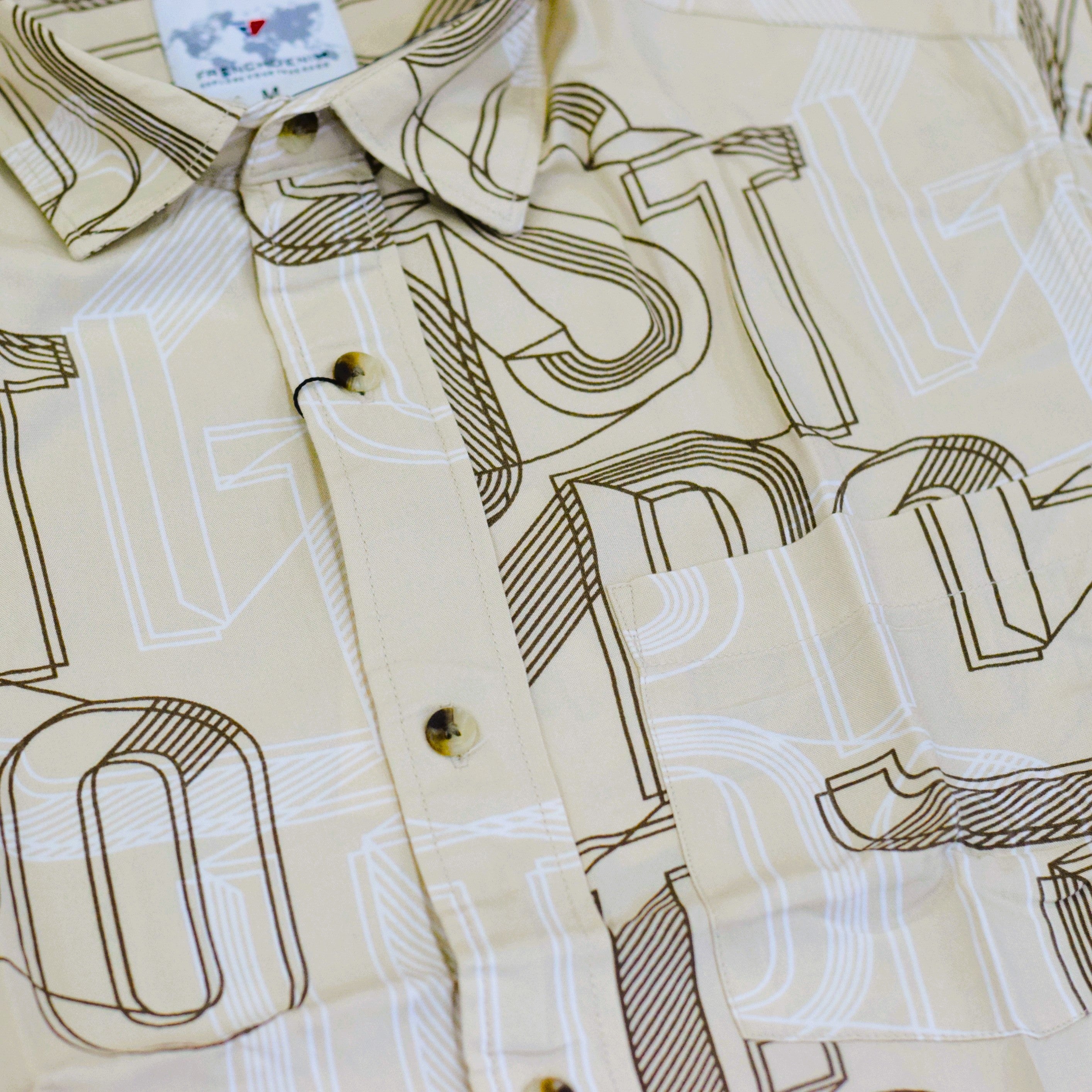 Men’s Beige Printed Rayon Shirt – Casual Short Sleeve
