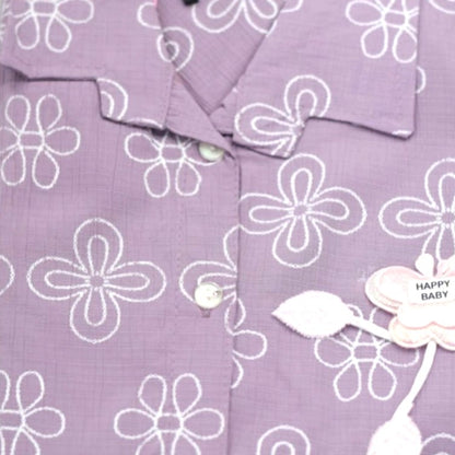 Girls Cotton Top with White Thread Work & Floral Design