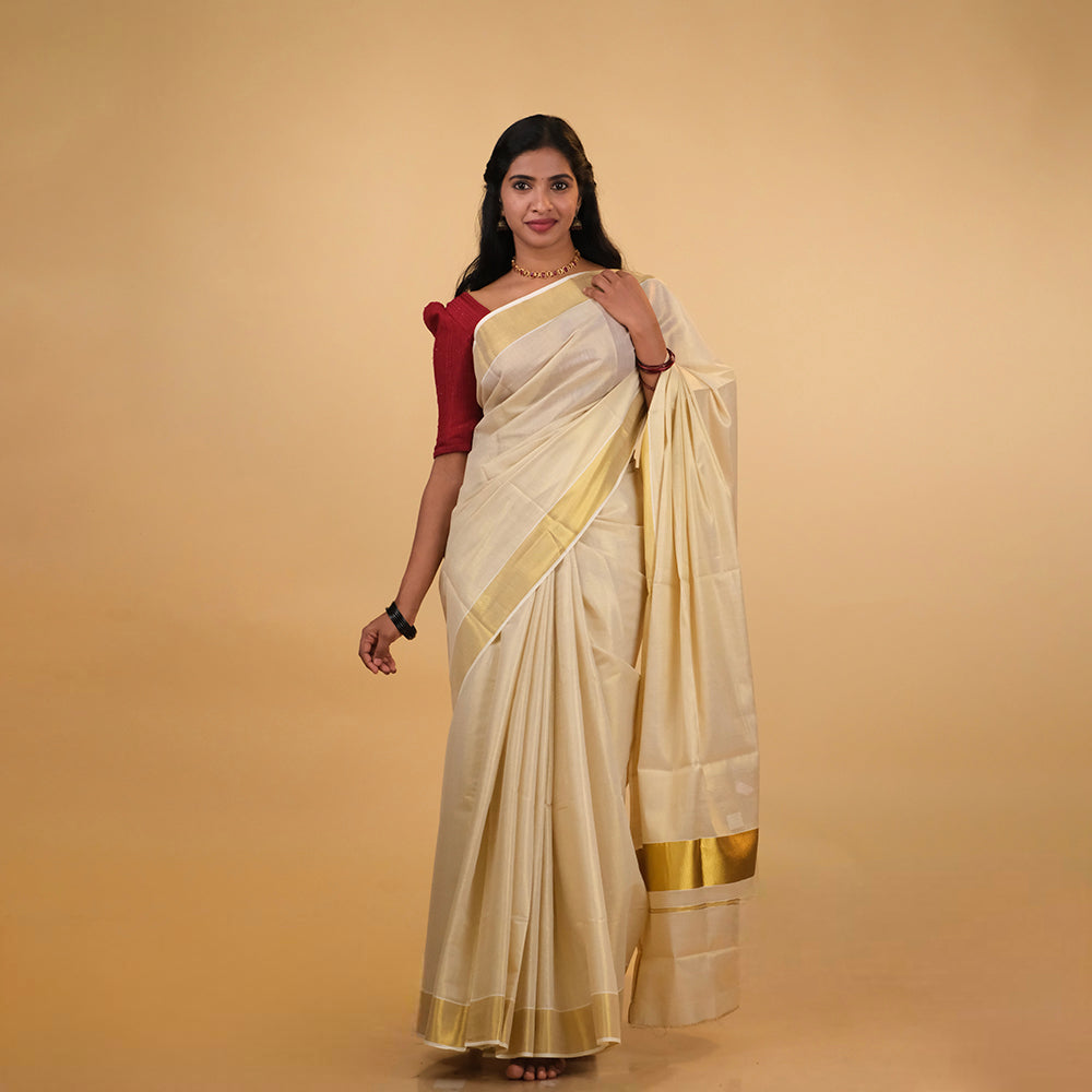 Elegant Kerala Golden Tissue Kasavu Saree with Golden Zari Border