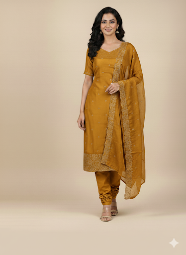 Elegant Organza Churidar Set Material with Dupatta