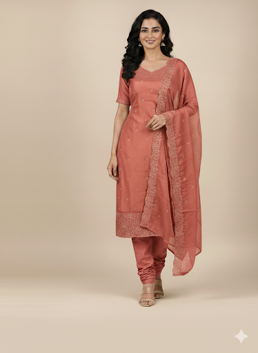 Elegant Organza Churidar Set Material with Dupatta