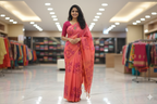 Elegant Semi-Silk Saree with Floral Design – Peach Pink